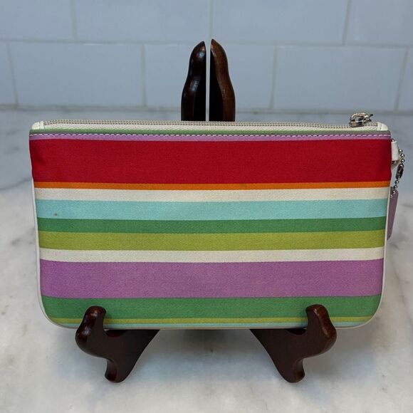 Coach Hampton Multi Color Striped Pouch Clutch Wristlet - Picture 5 of 16